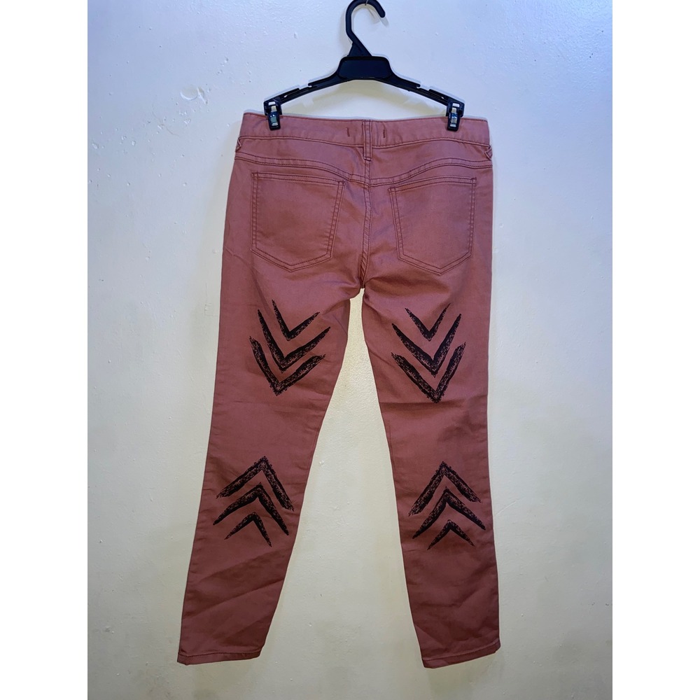 Free People Pink Chevron Tribal Graphic Print Skinny Jeans Rose Mauve Boho 27 - Picture 3 of 6